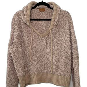 POL Women's Small Tan Chunky Popcorn Hooded Knit Sweater